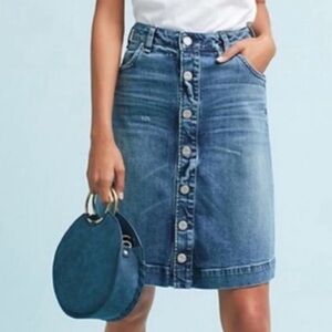 MCGUIRE DENIM SKIRT BUTTON FRONT A-LINE MIDI SIZE 30